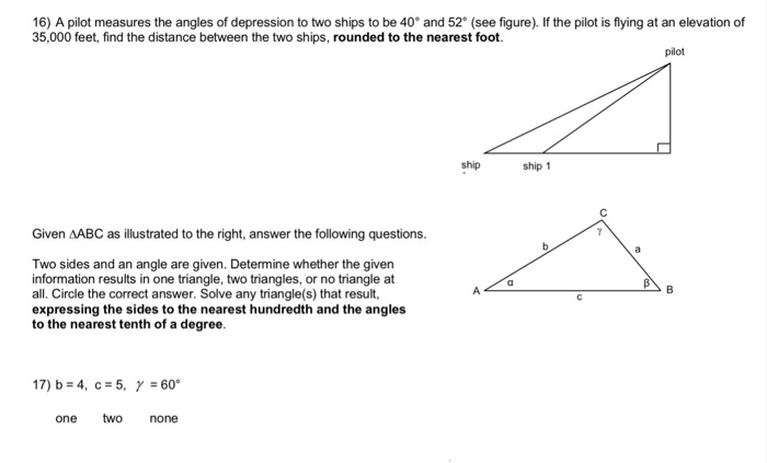 Solved 16) A pilot measures the angles of depression to two | Chegg.com