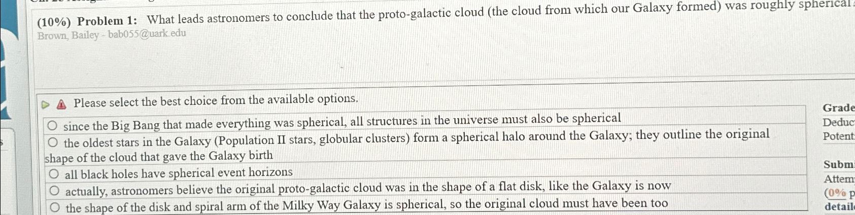 Solved (10%) ﻿Problem 1: What leads astronomers to conclude | Chegg.com