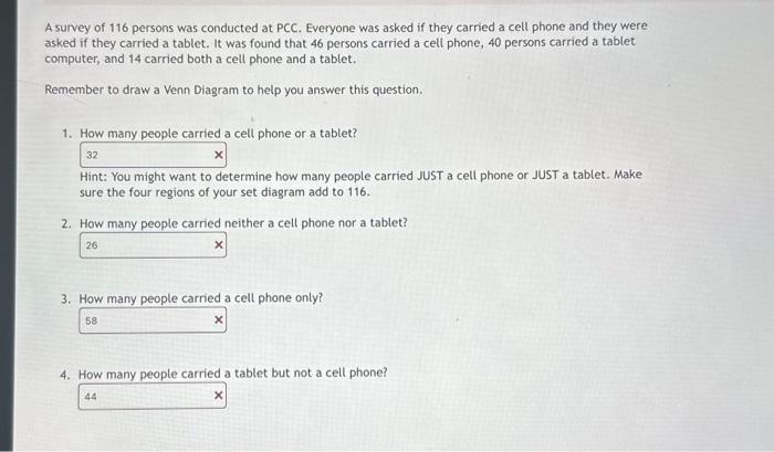 Solved A Survey Of 116 Persons Was Conducted At PCC. | Chegg.com