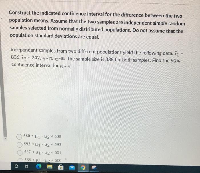 Solved Construct the indicated confidence interval for the | Chegg.com