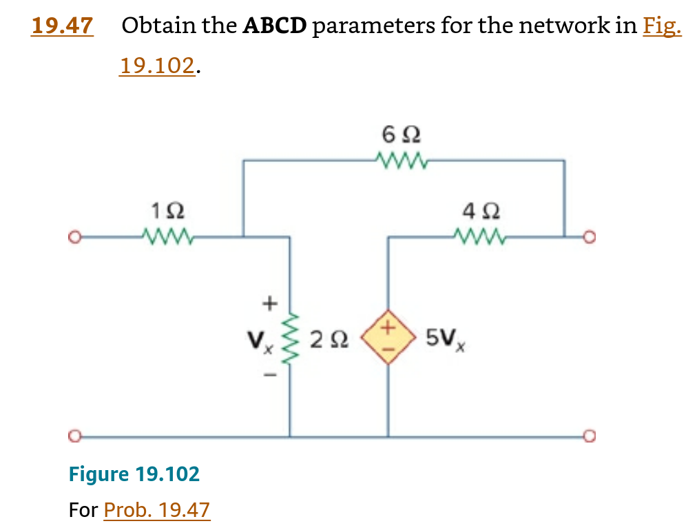 Solved 19.47 ﻿Obtain the ABCD parameters for the network in | Chegg.com