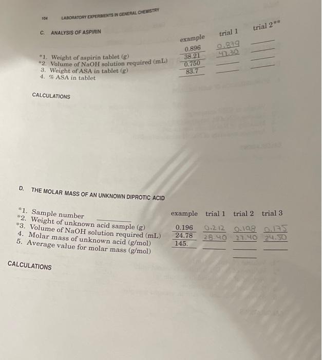 Solved 104 LABORATORY EXPERIMENTS IN GENERAL CHEMISTRY trial