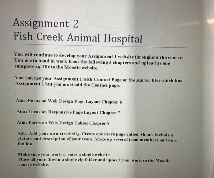 Solved Assignment 2 Fish Creek Animal Hospital You will