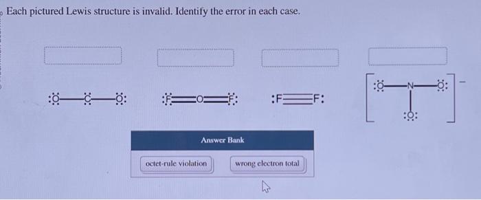Solved Each pictured Lewis structure is invalid. Identify | Chegg.com