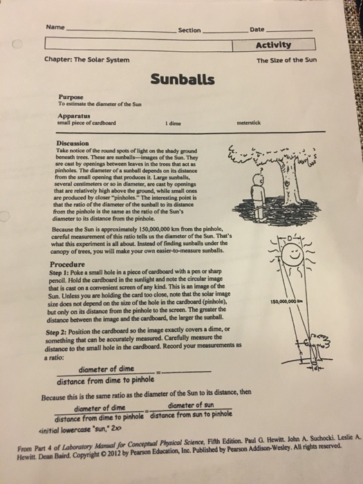 Solved Diameter Of The Sun Summing Up 1. Will The Sunball...