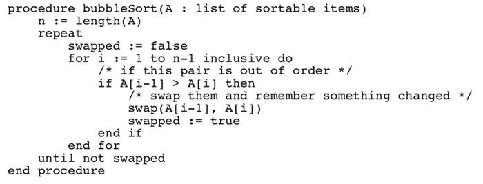 Solved procedure bubbleSort (A : list of sortable items) n:= | Chegg.com