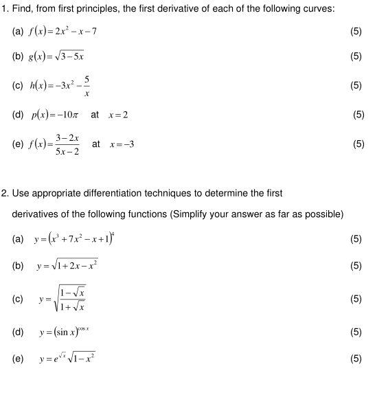 Solved 1. Find, from first principles, the first derivative