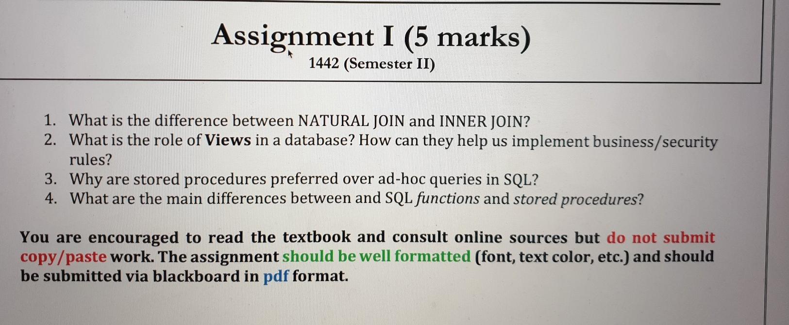 Solved Assignment I (5 marks) 1442 (Semester II) 1. What is | Chegg.com