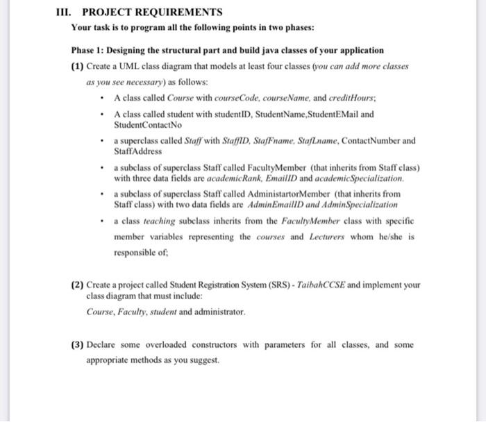 Solved III. PROJECT REQUIREMENTS Your task is to program all | Chegg.com