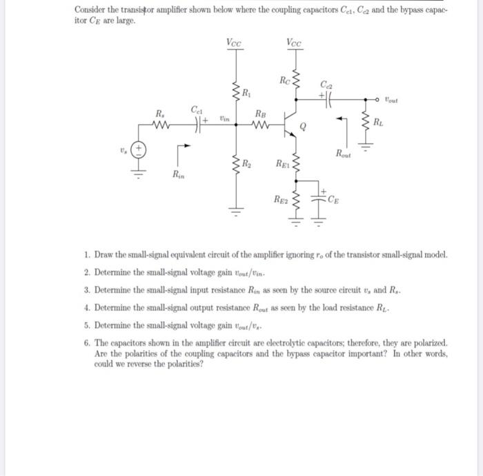 Solved Consider the transistor amplifier shown below where | Chegg.com