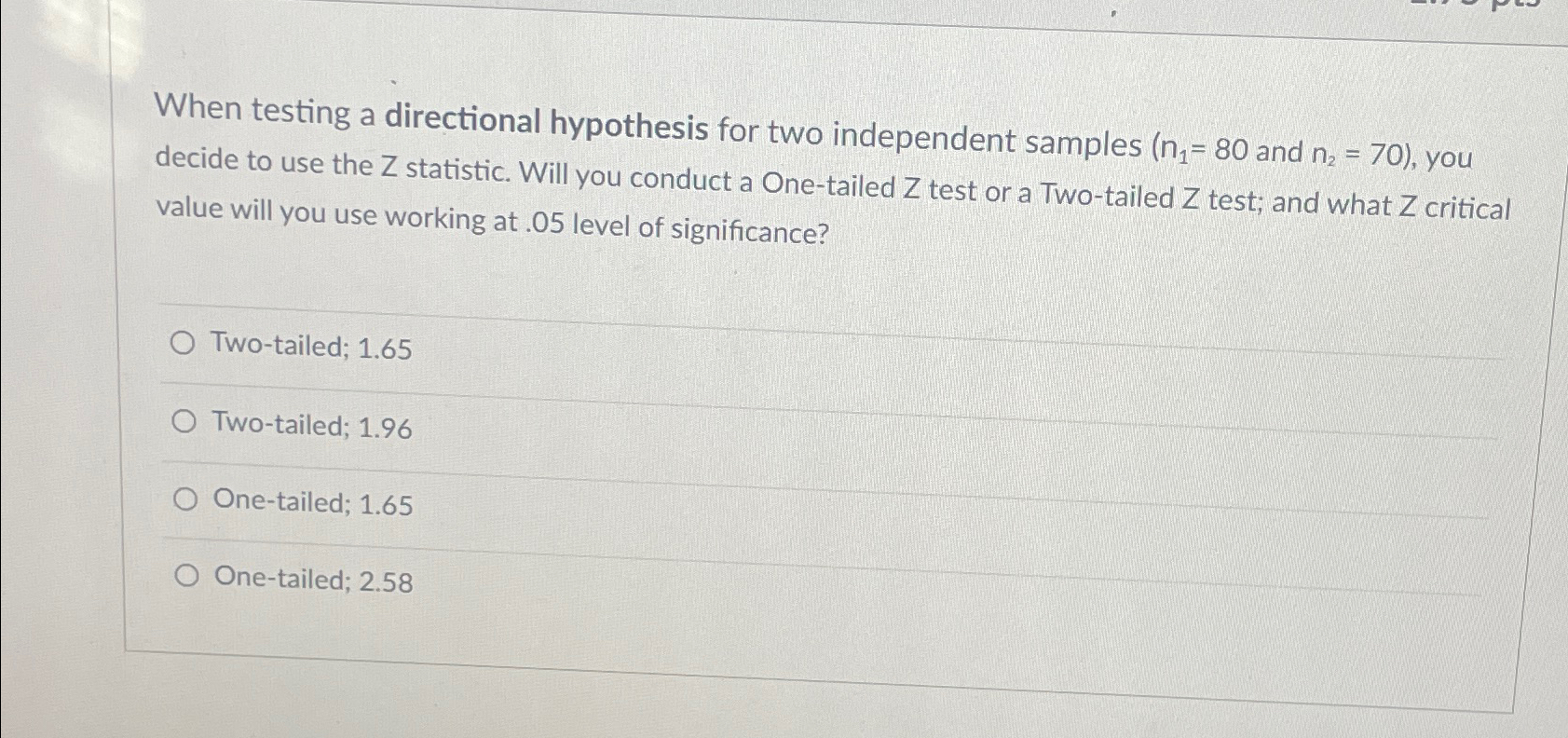 Solved When testing a directional hypothesis for two | Chegg.com