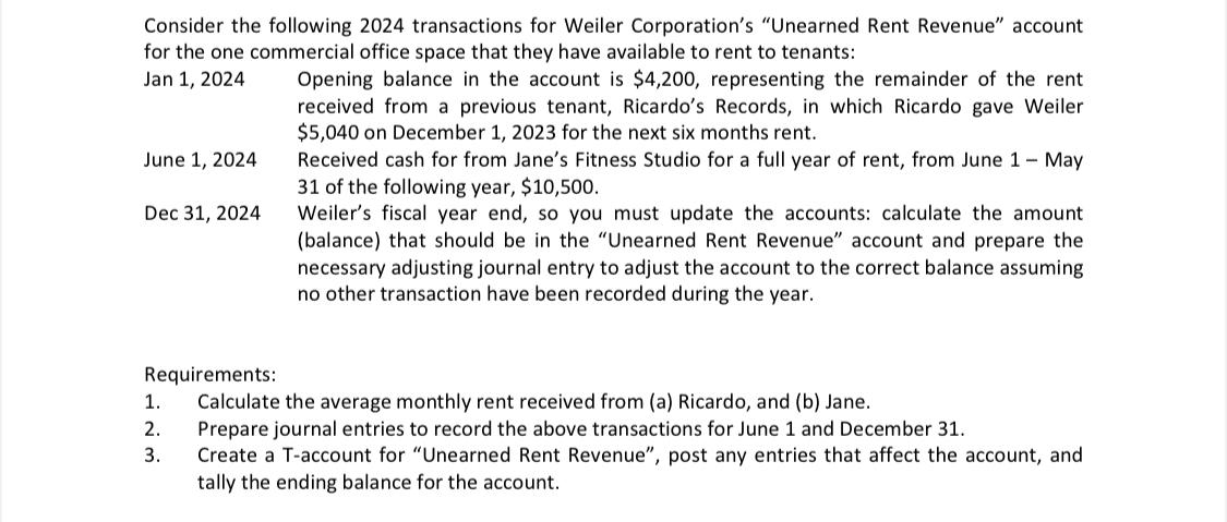 Solved Consider The Following 2024 Transactions For Weiler Chegg Com   Image