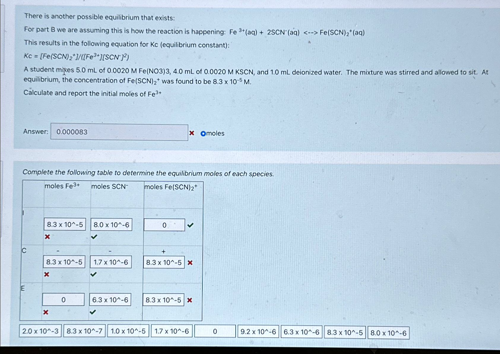 Solved Fond initial mole of Fe3+ ﻿and fill in the ice table