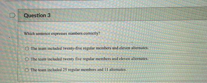 Solved Question 1 Which sentence expresses numbers | Chegg.com