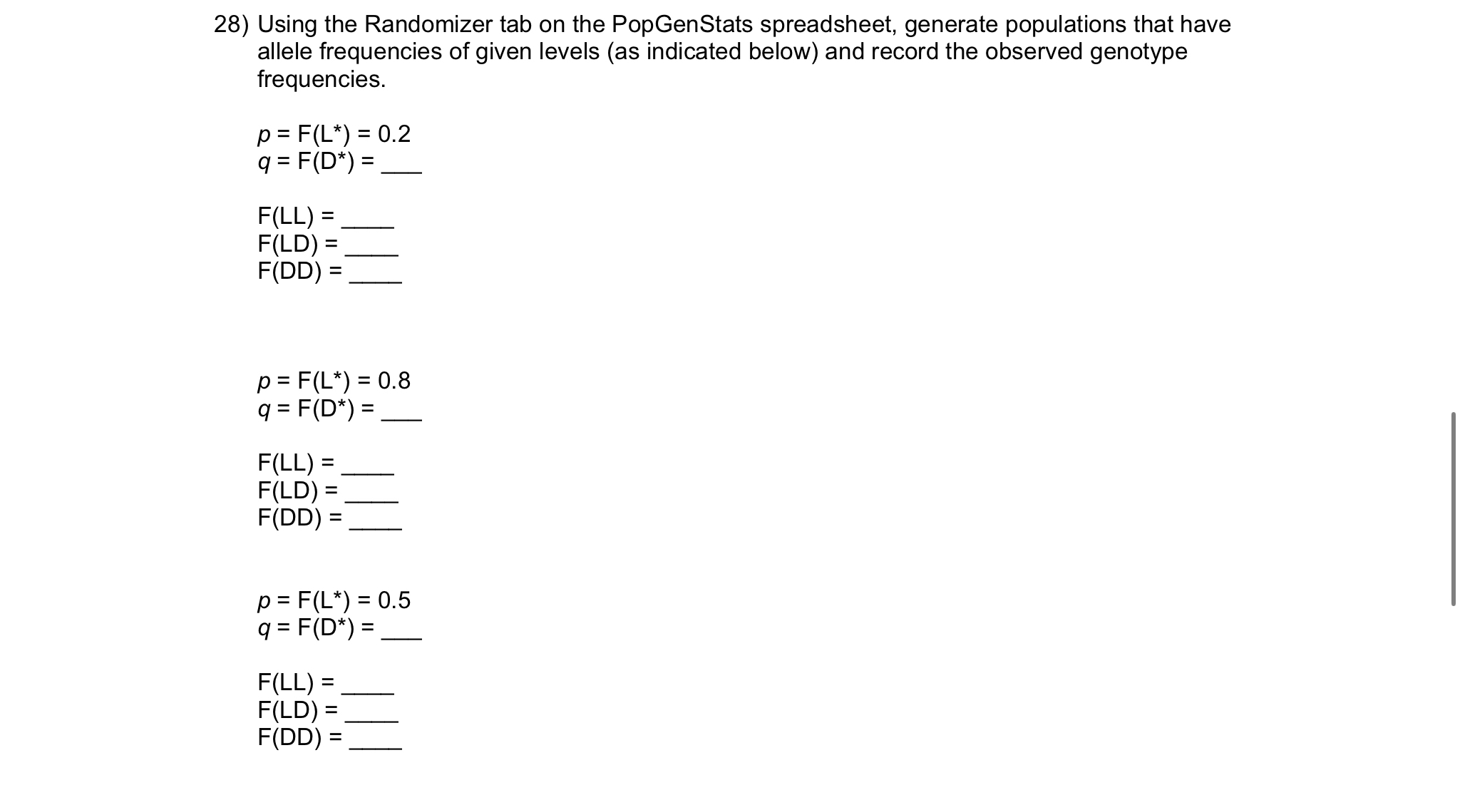 Solved Using the Randomizer tab on the PopGenStats | Chegg.com