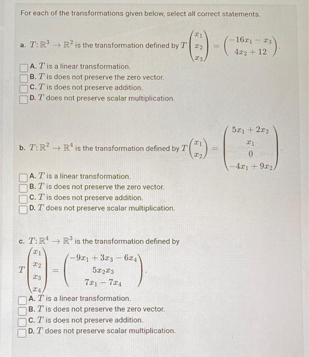 Solved For Each Of The Transformations Given Below, Select | Chegg.com