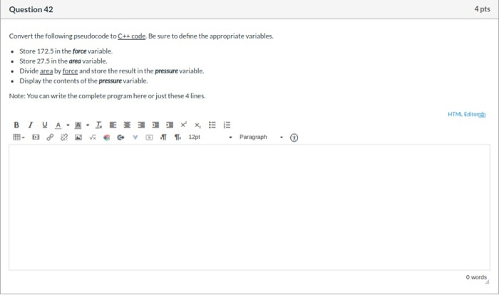 Solved Question 42 4 pts Convert the following pseudocode to | Chegg.com