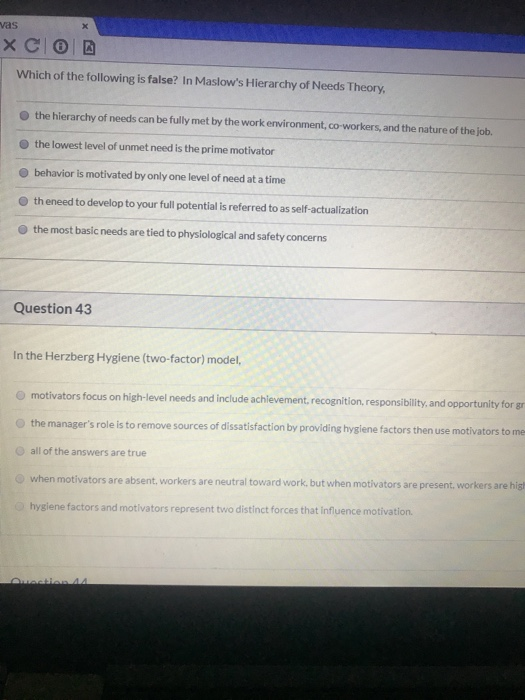 Solved CIO Which of the following is false? In Maslow's | Chegg.com