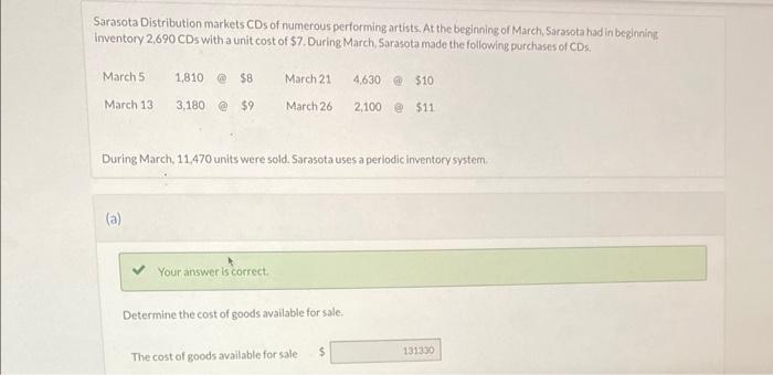 Solved Sarasota Distribution markets CDs of numerous | Chegg.com