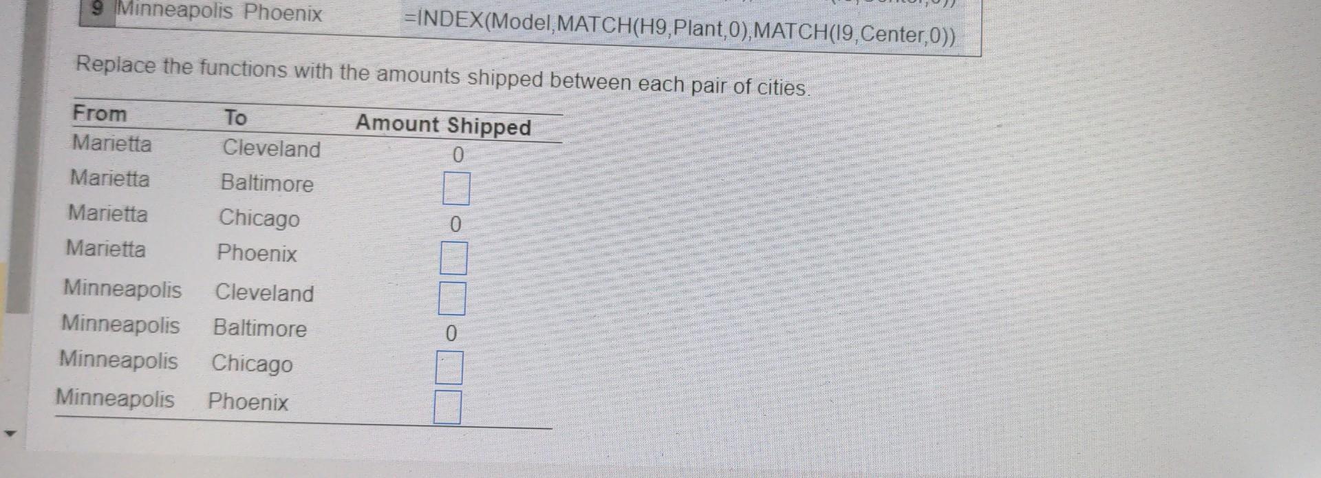 Solved Use INDEX and MATCH functions to fill in a table that | Chegg.com