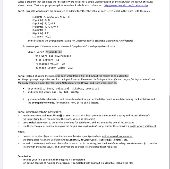 Write A Program That Tabulates The Scrabble Word Chegg Com