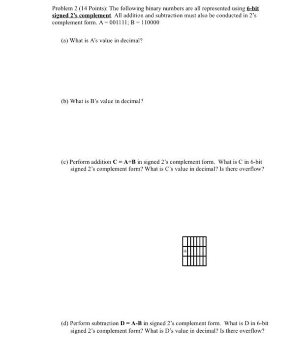 Solved Problem 2 (14 Points): The following binary numbers | Chegg.com