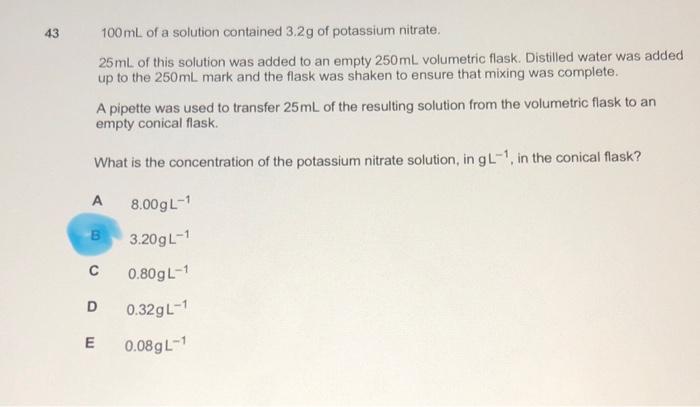 Solved 100 mL of a solution contained 3.2 g of potassium | Chegg.com