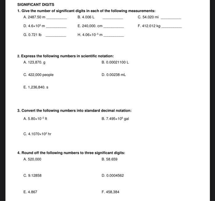 Solved SIGNIFICANT DIGITS 1. Give the number of significant | Chegg.com