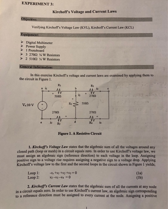 Experiment 3 Kirchoff S Voltage And Current Laws Chegg 