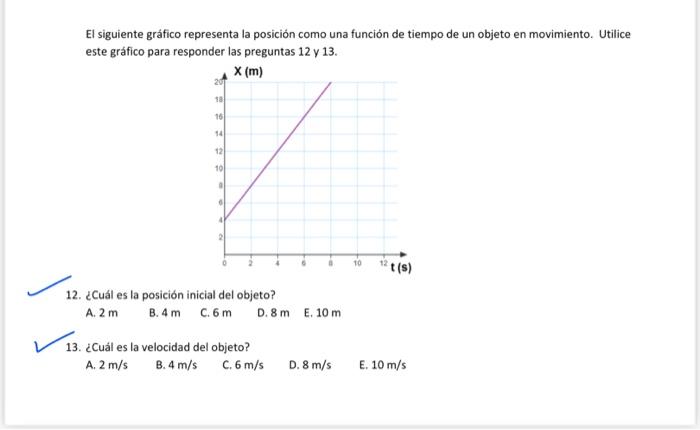 El siguiente gráfico representa la posición como una función de tiempo de un objeto en movimiento. Utilice este gráfico para