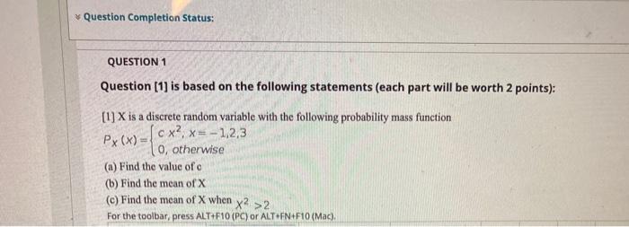 Solved Question Completion Status: QUESTION 1 Question (1) | Chegg.com