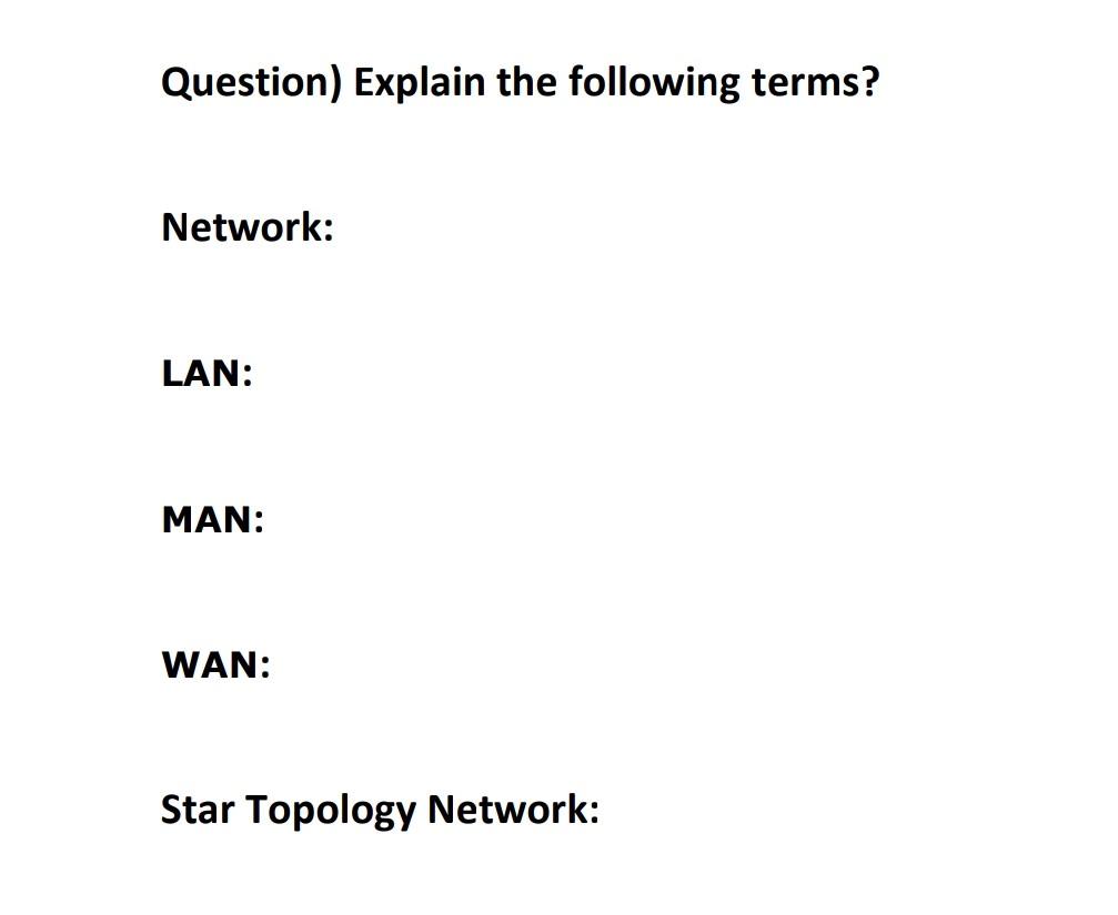 Solved Question) Explain the following terms? Network LAN