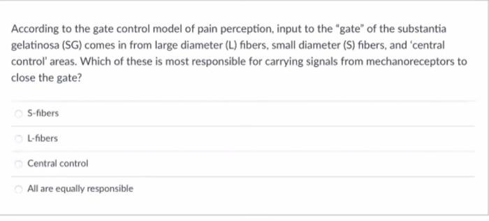 Solved According to the gate control model of pain | Chegg.com