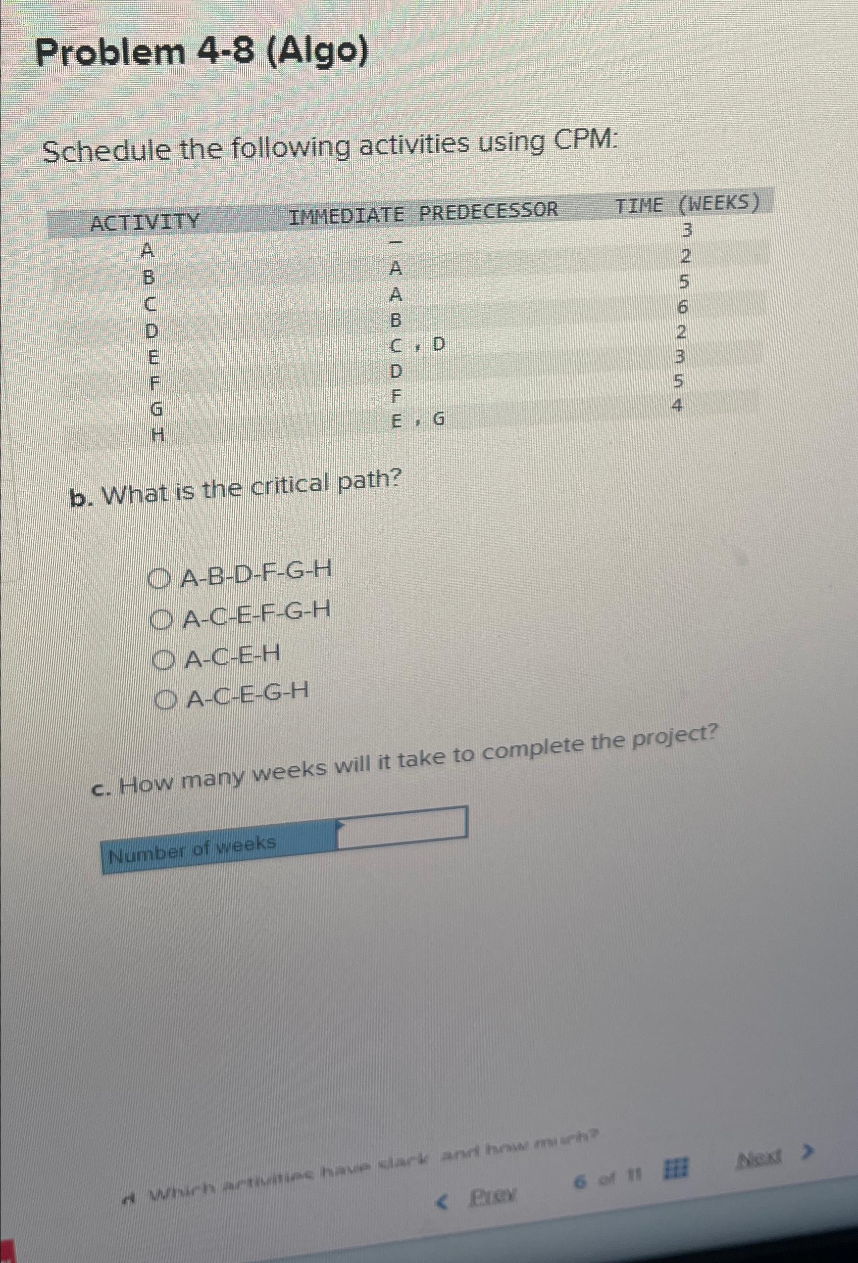 Solved Problem 4-8 (Algo)Schedule the following activities | Chegg.com