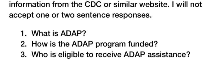 Solved information from the CDC or similar website. I will | Chegg.com