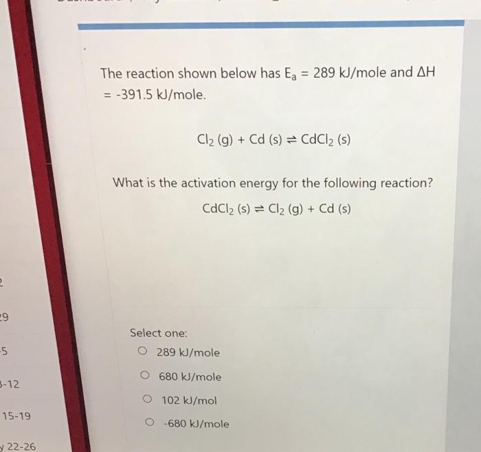 Solved The Reaction Shown Below Has Eg = 289 KJ/mole And AH | Chegg.com