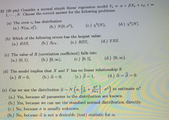 Solved 2) (20 Pts) Consider A Normal Simple Linear | Chegg.com