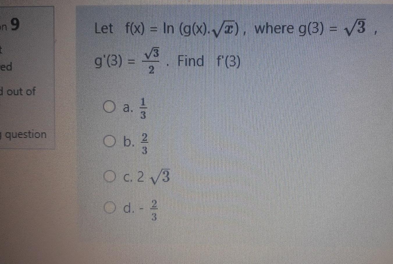 Solved En 9 Let F X In G X Vt Where G 3 13 G Chegg Com