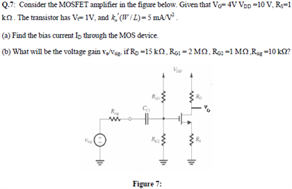 Solved Consider the MOSFET amplifier in the figure below | Chegg.com