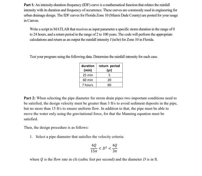 Solved Part 1: An intensity-duration-frequency (IDF) curve | Chegg.com