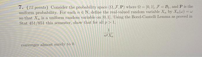 Solved w 7. (12 points) Consider the probability space | Chegg.com
