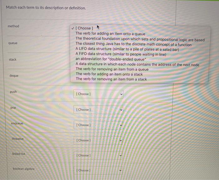 Solved Match each term to its description or definition | Chegg.com