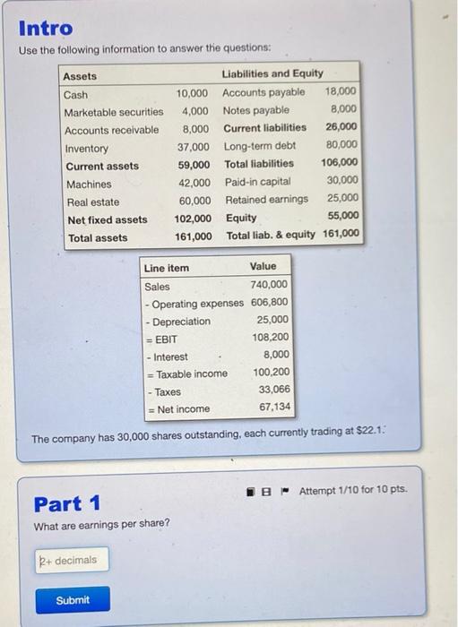 Solved Intro Use the following information to answer the | Chegg.com