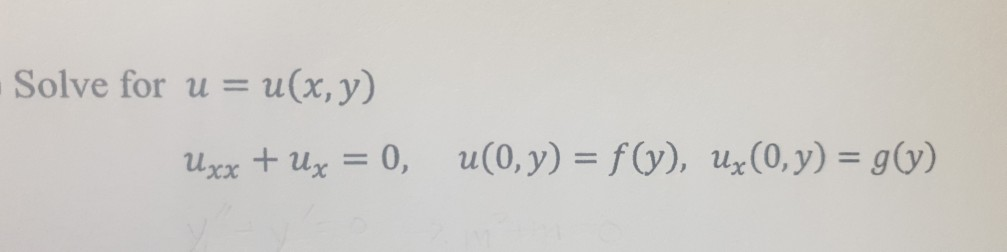 Solved Solve for u = u(x, y) Uxx + Ug = 0, (0, y) = f(y), | Chegg.com