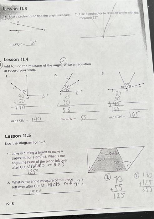 Solved Lesson 11.3 1. Use a protractor to find the angle | Chegg.com