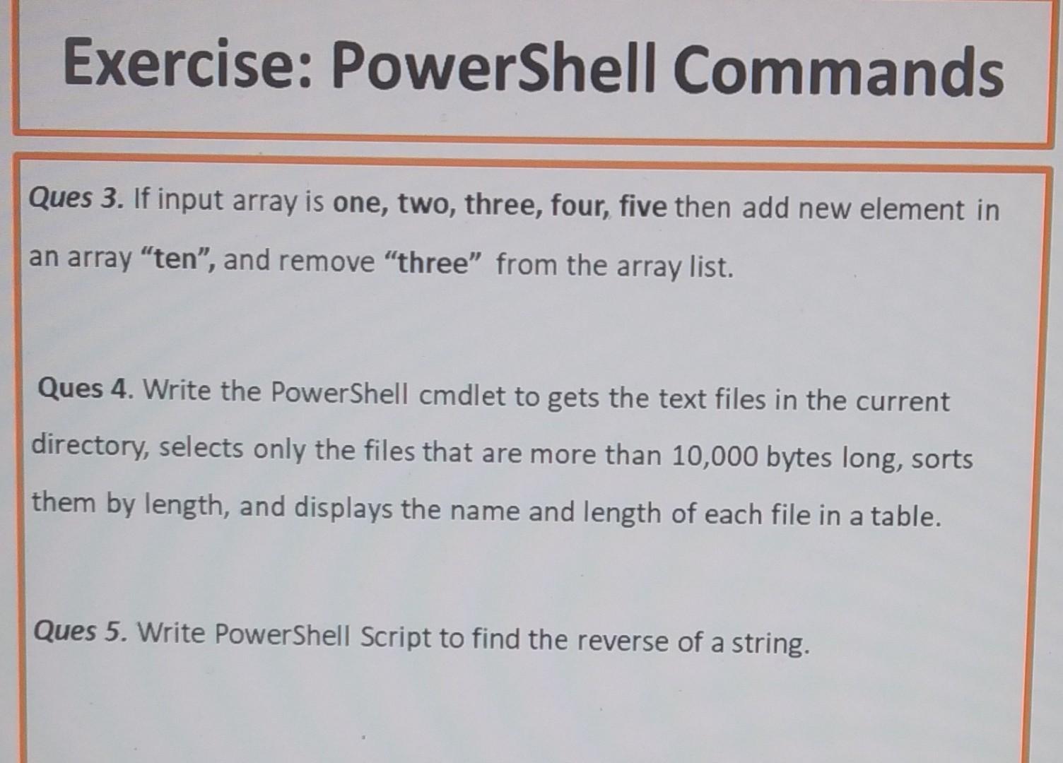 Solved Exercise: PowerShell Commands Ques 3. If input array | Chegg.com