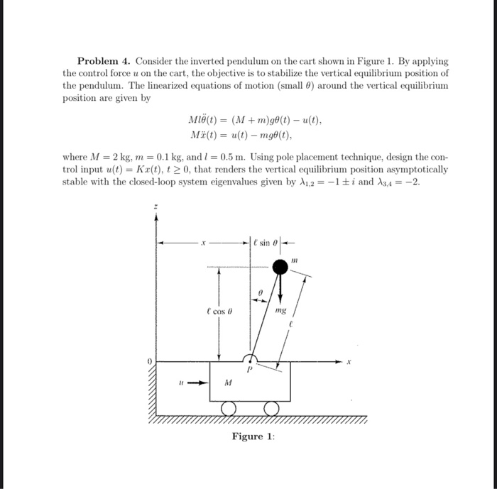 Solved Problem 4. Consider the inverted pendulum on the cart | Chegg.com