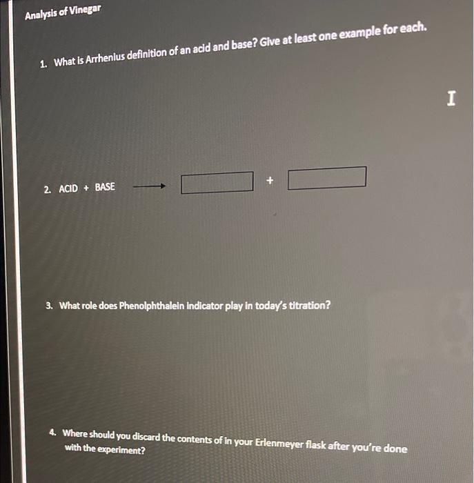Solved Analysis of Vinegar 1. What is Arrhenius definition