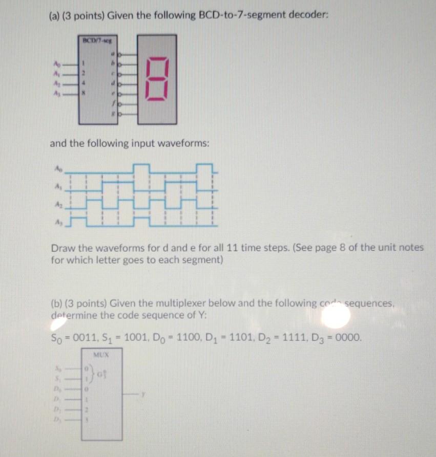 Solved (a) (3 points) Given the following BCD-to-7-segment | Chegg.com