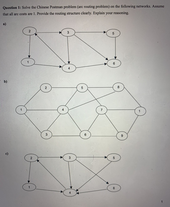 Question 1 Solve The Chinese Postman Problem Arc Chegg Question 1 Solve The Chinese Postman Problem Arc Chegg